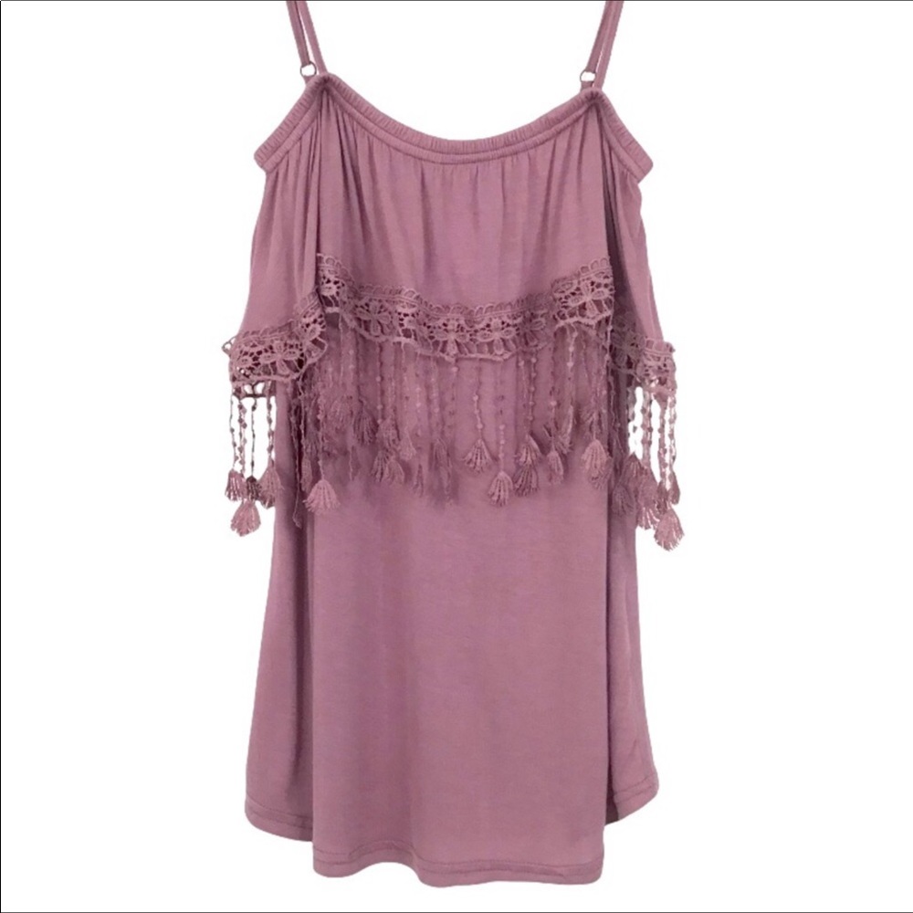 BB Jeans Tank Top Size L Fringed Tassel Trim Ruffle Adjustable Spaghetti Strap
